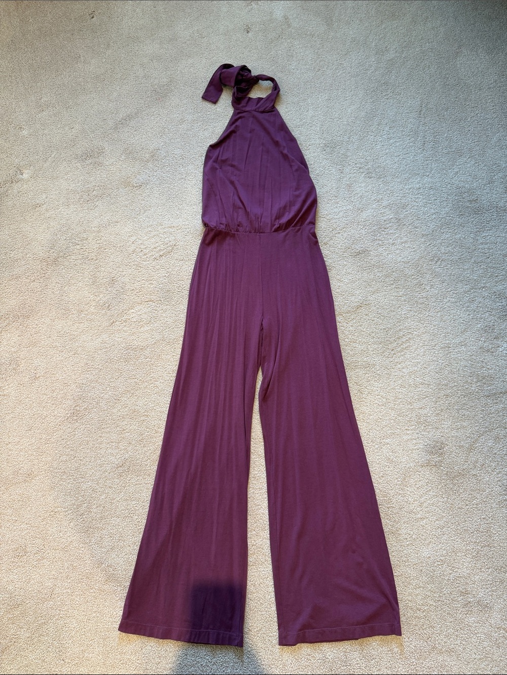 bobi Plum Halter-Neck Wide-Leg Jumpsuit